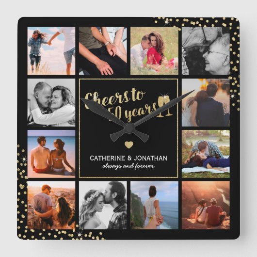 Elegant 50e Golden Jubileum Foto Vierkante Klok (Voorkant)