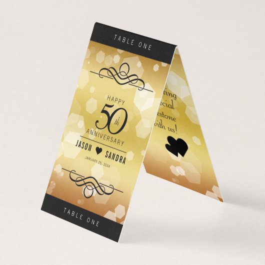 Elegant 50e Golden Wedding Jubileum Table Card Kaart (Voorkant)