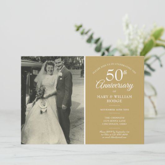 Elegant 50e gouden huwelijksjubileum 2 foto kaart (Staand voorkant)