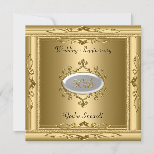 Elegant 50e gouden witte huwelijksjubileum kaart (Voorkant)