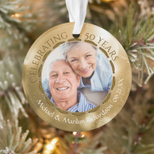 Elegant 50e Jubileum 2 Foto Gold Bokeh Ornament