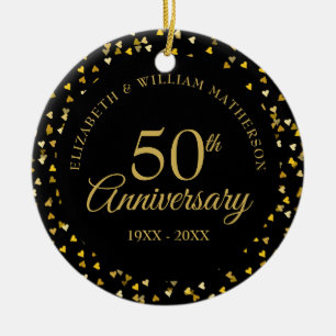Elegant 50e Jubileum Black Gold Hearts Keramisch Ornament