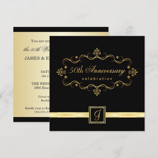 Elegant 50e Jubileum - Monogram Uitnodigingen (Voorkant / Achterkant)