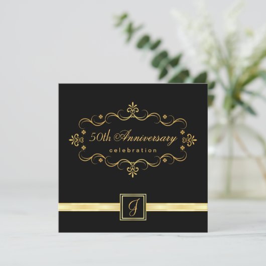 Elegant 50e Jubileum - Monogram Uitnodigingen (Staand voorkant)