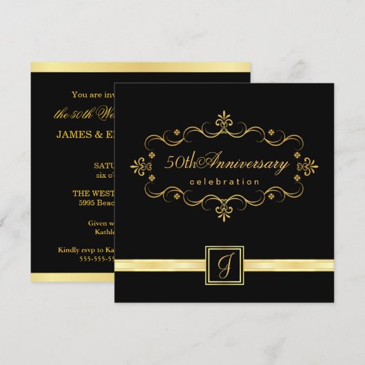 Elegant 50e Jubileum - Monogram Uitnodigingen (Voorkant / Achterkant)