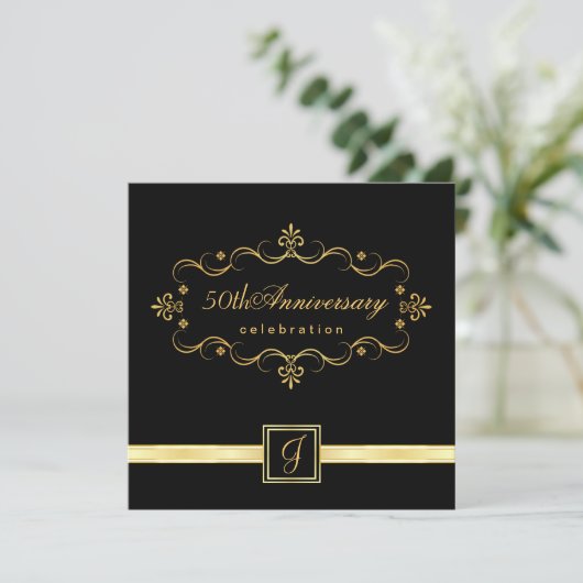Elegant 50e Jubileum - Monogram Uitnodigingen (Staand voorkant)