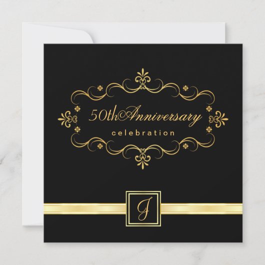 Elegant 50e Jubileum - Monogram Uitnodigingen (Voorkant)