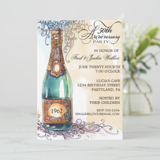 Elegant 50e Jubileum Partij Uitnodigingen (Staand voorkant)