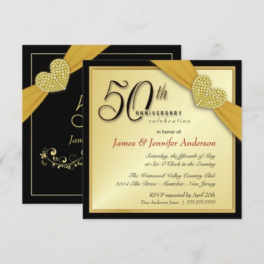Elegant 50e Jubileum Partij Uitnodigingen (Voorkant / Achterkant)