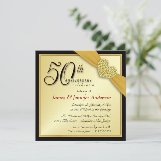 Elegant 50e Jubileum Partij Uitnodigingen (Staand voorkant)