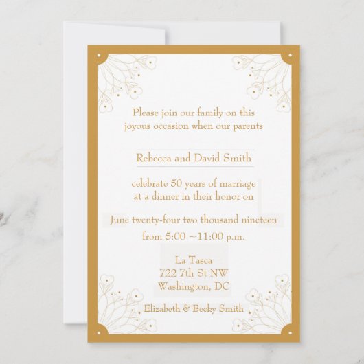 Elegant 50e Jubileum Uitnodigen Kaart (Achterkant)