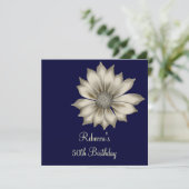 Elegant 50e marineblauw-beige bloemenfeest kaart (Staand voorkant)