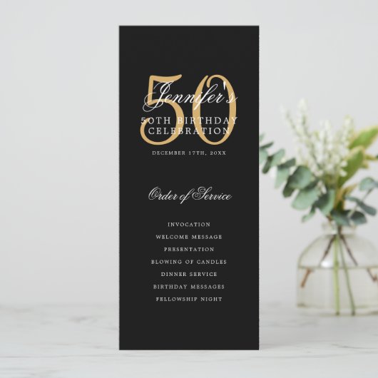 Elegant 50e Programma Gold Black Menu+Dank U (Staand voorkant)