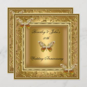 Elegant 50e trouwjubileum gouden damast kaart (Voorkant / Achterkant)