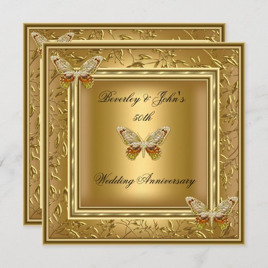Elegant 50e trouwjubileum gouden damast kaart (Voorkant / Achterkant)