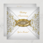 Elegant 50e trouwjubileum witgoud kaart (Voorkant / Achterkant)