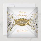 Elegant 50e trouwjubileum witgoud kaart (Voorkant)
