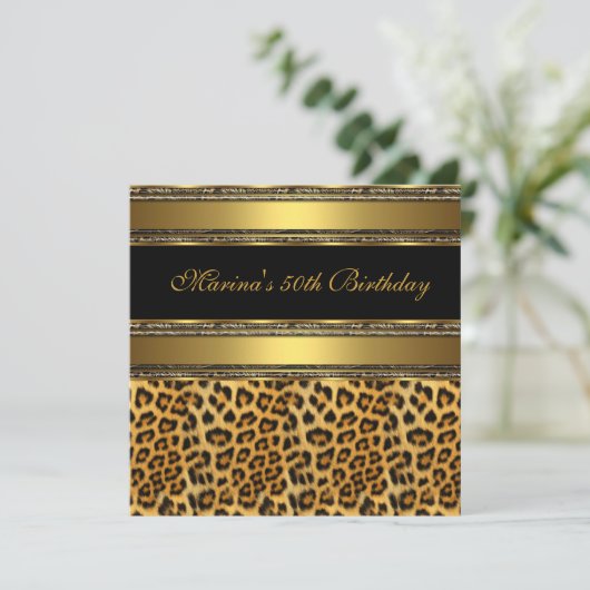 Elegant 50e verjaardag Black Gold Cheetah 2 Kaart (Staand voorkant)