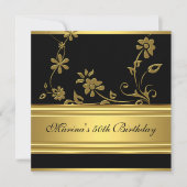 Elegant 50e verjaardag Black Gold Floral 2 Kaart (Voorkant)