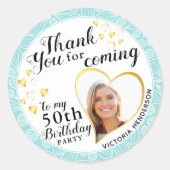 Elegant 50e verjaardag Blauwgroen blauw Dank u Ronde Sticker (Voorkant)