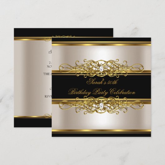 Elegant 50e verjaardag Cream Gold Black Kaart (Voorkant / Achterkant)