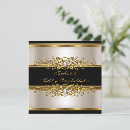 Elegant 50e verjaardag Cream Gold Black Kaart (Staand voorkant)