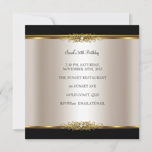 Elegant 50e verjaardag Cream Gold Black Kaart (Achterkant)