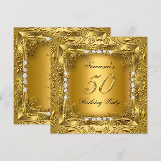 Elegant 50e verjaardag Elite Gold Diamonds Kaart (Voorkant / Achterkant)