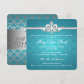 Elegant 50e verjaardag Fleur De Lis Turquoise Kaart (Voorkant / Achterkant)