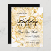 Elegant 50e verjaardag Floral Gold White Invite (Voorkant / Achterkant)