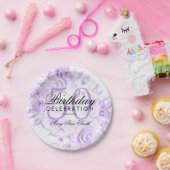 Elegant 50e verjaardag Floral Paars White Papieren Bordje (Feest)