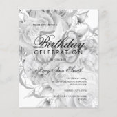 Elegant 50e verjaardag Floral Silver White Invite Flyer (Voorkant)