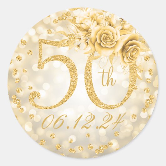 Elegant 50e verjaardag Glam Licht Gold Ronde Sticker (Voorkant)