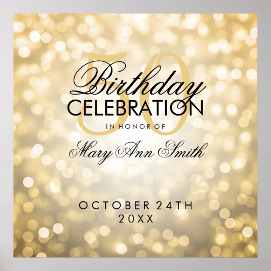 Elegant 50e verjaardag Glitter Lights Gold Poster (Voorkant)