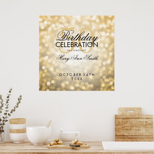 Elegant 50e verjaardag Glitter Lights Gold Poster (Keuken)