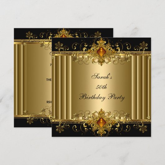 Elegant 50e verjaardag Gold Black Art Deco Jewel Kaart (Voorkant / Achterkant)