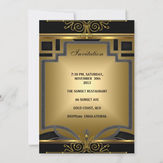 Elegant 50e verjaardag Gold Black Art Deco Kaart (Achterkant)