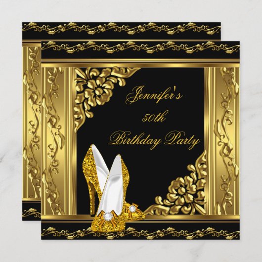 Elegant 50e verjaardag Gold Black Gold High Heels Kaart (Voorkant / Achterkant)