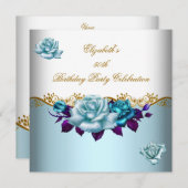 Elegant 50e verjaardag Gold Blue Rozen Kaart (Voorkant / Achterkant)