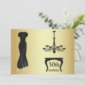 Elegant 50e verjaardag Gold en zwarte uitnodiging (Staand voorkant)