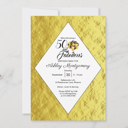 Elegant 50e verjaardag Gold Foil Black Typografie Kaart (Voorkant)
