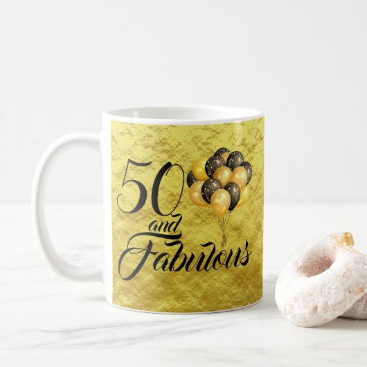 Elegant 50e verjaardag Gold Foil Black Typografie Koffiemok (Met donut)