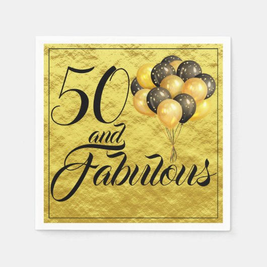 Elegant 50e verjaardag Gold Foil Black Typografie Servet (Voorkant)