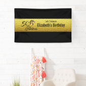 Elegant 50e verjaardag Gold Foil Black Typografie Spandoek (Insitu)
