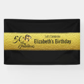 Elegant 50e verjaardag Gold Foil Black Typografie Spandoek (Horizontaal)