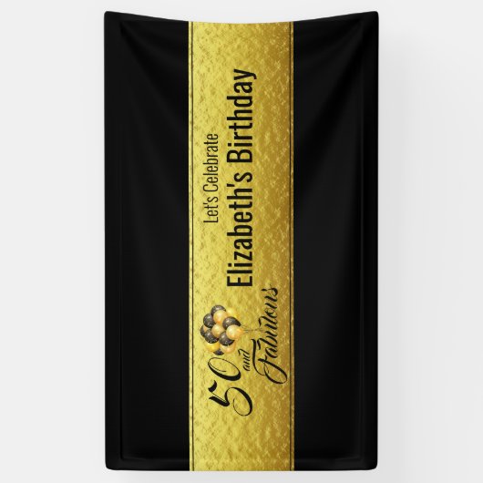 Elegant 50e verjaardag Gold Foil Black Typografie Spandoek (Verticaal)