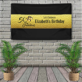 Elegant 50e verjaardag Gold Foil Black Typografie Spandoek