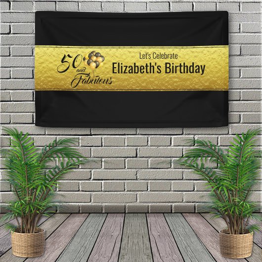 Elegant 50e verjaardag Gold Foil Black Typografie Spandoek
