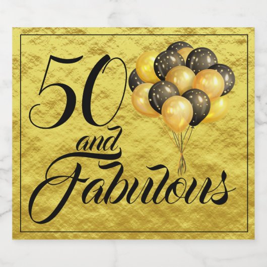 Elegant 50e verjaardag Gold Foil Black Typografie Sparkling Wijnetiket (Enkel label)