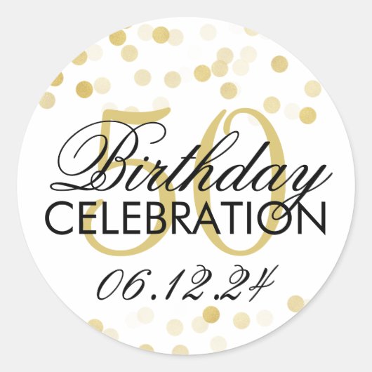 Elegant 50e verjaardag Gold Foil Glitter Lichten Ronde Sticker (Voorkant)